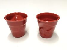 2-PK Revol FROISSES 645615 Red 6-1/4 oz Crumpled Cup Handmade Porcelain France picture