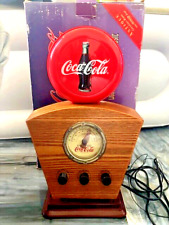 1996 Coca Cola AM/FM Antique Radio featuring Red Disc Icon with Wooden Base~COKE picture