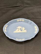 Vintage Wedgwood Jasperware Blue Oval Trinket Dish Cupids made in England picture