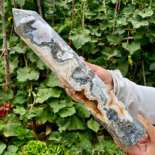 4.1LB Large Natural water grass agate water Obelisk crystal energy column picture