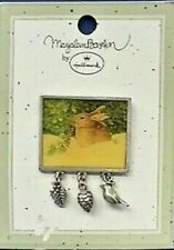 1999 Marjolein Bastin Brooch Pin RABBIT in SNOW w Dangling Charms - MINT ON CARD picture