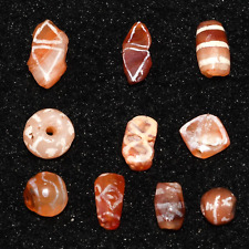 Lot Sale 10 Ancient Etched Carnelian Beads with Rare Patterns In Good Condition picture