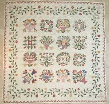 MAGNIFICENT 30's Floral Antique Quilt Hand Embroidered Accents LARGE 95” X 95” picture