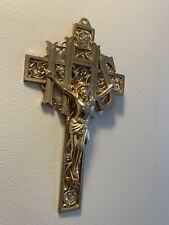 Vintage Inri Ornate Brass Holy Cross Jesus Crucifix 9.5” picture