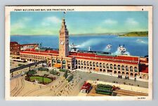 San Francisco CA-California, Ferry Building & Bay, Clock Tower, Vintage Postcard picture