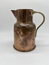 Rustic Hammered Copper Pitcher w Incised Brass Handle Handmade Turkey Patina picture