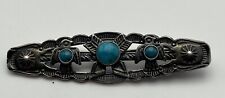 Gorgeous 2” Harvey Era Vintage Navajo Sterling Silver Turquoise Brooch Bar Pin picture