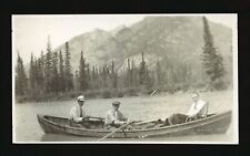 Bow R Banff 1914 - showing three men in a canoe on the Bow River Old Photo picture