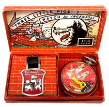 1934 Big Bad Wolf and The Three Little Pigs Pocket Watch Made by INGERSOLL picture