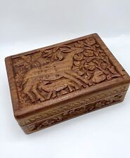 Vintage Hand Carved Wood India Trinket Box Jewelry Apothecary Herbs Spices Tea picture