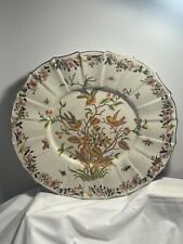 Vtg Chinese Hand Painted Wall Platter Birds & Flowers Crackle Marked 13.75
