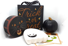 Halloween Mixed Decor Lot Double Sided Sign, Candy Dish, Vintage Style Box picture