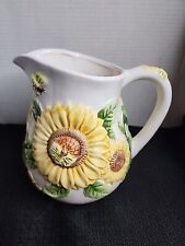 World Bazaar Raised Sunflower Bee Summer Spring Ceramic Pitcher Hand Painted picture