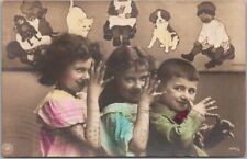 Vintage Comic Tinted Photo RPPC Postcard 3 Kids 