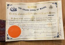 ATQ 1903 GRAND LODGE MAINE Master Mason Certificate Portland ME Marbled Folder picture
