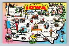 IA-Iowa, General Greetings, State Map, Tourist Spots, Antique Vintage Postcard picture