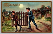 Postcard Halloween Tuck Boys Carry Wooden Gate picture