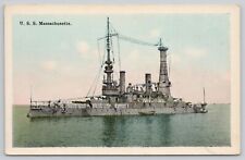 Postcard USS Massachusetts Battleship Tichnor Bros. picture