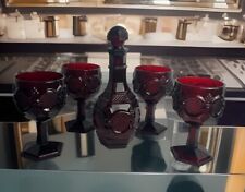 Avon Cape Cod Ruby Red Glass Decanter 4 Wine Cordial Glass Set picture