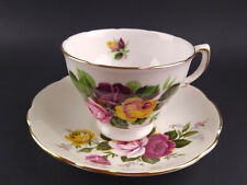 Vintage Bone China Teacup w Saucer England Pink Yellow Roses Regency Royal Vale picture