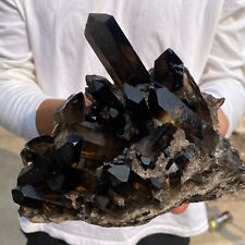 3.3lb Large Natural  Smoky Black Quartz Crystal Cluster Raw Mineral Specimen picture