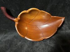 Beautiful Vintage Wooden Leaf-Hand Carved Dish Bowl 8” picture