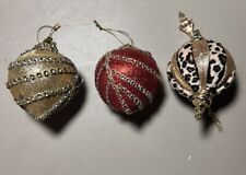 Christmas Ornaments Lot of 3 Vintage Multicolor Push Pin Beads Sequins Hand Made picture
