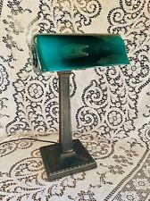 Genuine 1917 Antique Original Verdelite Brass Bankers Lamp Green Glass Shade picture