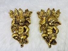 Pair Of Vintage Cherub Angel Gold Wall Sconces Shelves picture