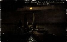 Delavan Lake WI-Wisconsin Highland Hotel Boat Landing at Night Vintage Postcard picture