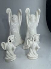 Lot Of 4 Vintage Ceramic Dancing Ghost Statue Decor Halloween 10” & 5” Tall picture