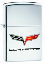 Corvette Zippo Lighter Corvette Flag Logo - High Polish Chrome picture