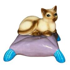 Vintage Salt and Pepper Shaker Blue Eyes Siamese Cat Sitting on Purple Pedestal  picture