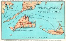 Martha’s Vineyard Map of Island Nantucket Woods Hole Ferry lines Postcard picture