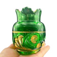 1896 EAPG Riverside Esther Emerald Glass Gold Spooner Antique Glass Vase VINTAGE picture