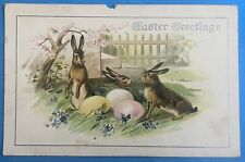 Vintage Easter Greetings Postcard with Bunnies, Exaggerated Eggs, and Blossoms picture
