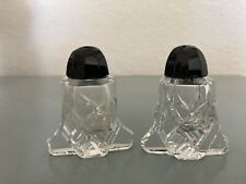 Vintage  Cut Crystal Salt & Pepper Shakers With Black Tops picture
