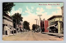 Marine City MI-Michigan, Water Street, Antique, Souvenir, Vintage Postcard picture