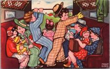 NETHERLANDS Artist-Signed MARGARET BORISS Postcard Crowded Train Compartment picture