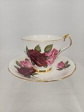 Vintage Royal London Bone China Tea Cup/Saucer Pink & Maroon Lg Roses/Gold Trim picture