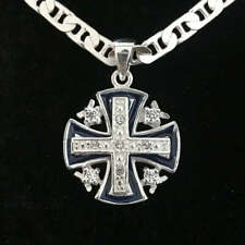 Dark Blue Jerusalem Cross Necklace with White Gemstones picture