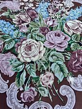 1930's Victorian Rococo GLAM ROSES on Chocolate Barkcloth Era Vintage Fabric picture