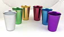 1950's Vintage Colorful Sunburst Anodized Aluminum Tumbler Cups, Retro Lot of 6 picture