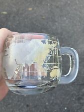Vintage Nestle Nescafe World Map Globe Etched Glass Coffee Cup Mugs picture