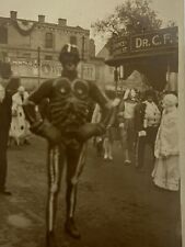Rare Antique RPPC Photo Man In A SKELETON Costume At A City HALLOWEEN Parade picture