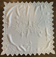Antique  EMBROIDERED VICTORIAN Pillow Sham Layover Cover Monogram 32” x 34” picture