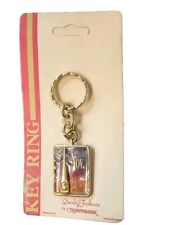 Vintage November Topaz Lucky Birthstone Faux Gold Tone Keychain Keyring picture