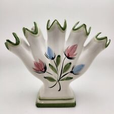 Vintage Portugese TULIP 5 Finger Vase  Handpainted Signed 6