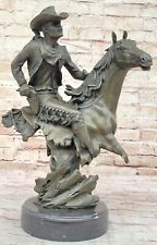 Bronco Buster Western Cowboy Horse Rodeo Rider Bronze Marble Statue DEAL Gift picture
