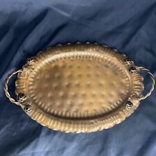 Vintage Gregorian Hammered Copper Tray W Twisted Handles And Copper Roses 17” picture